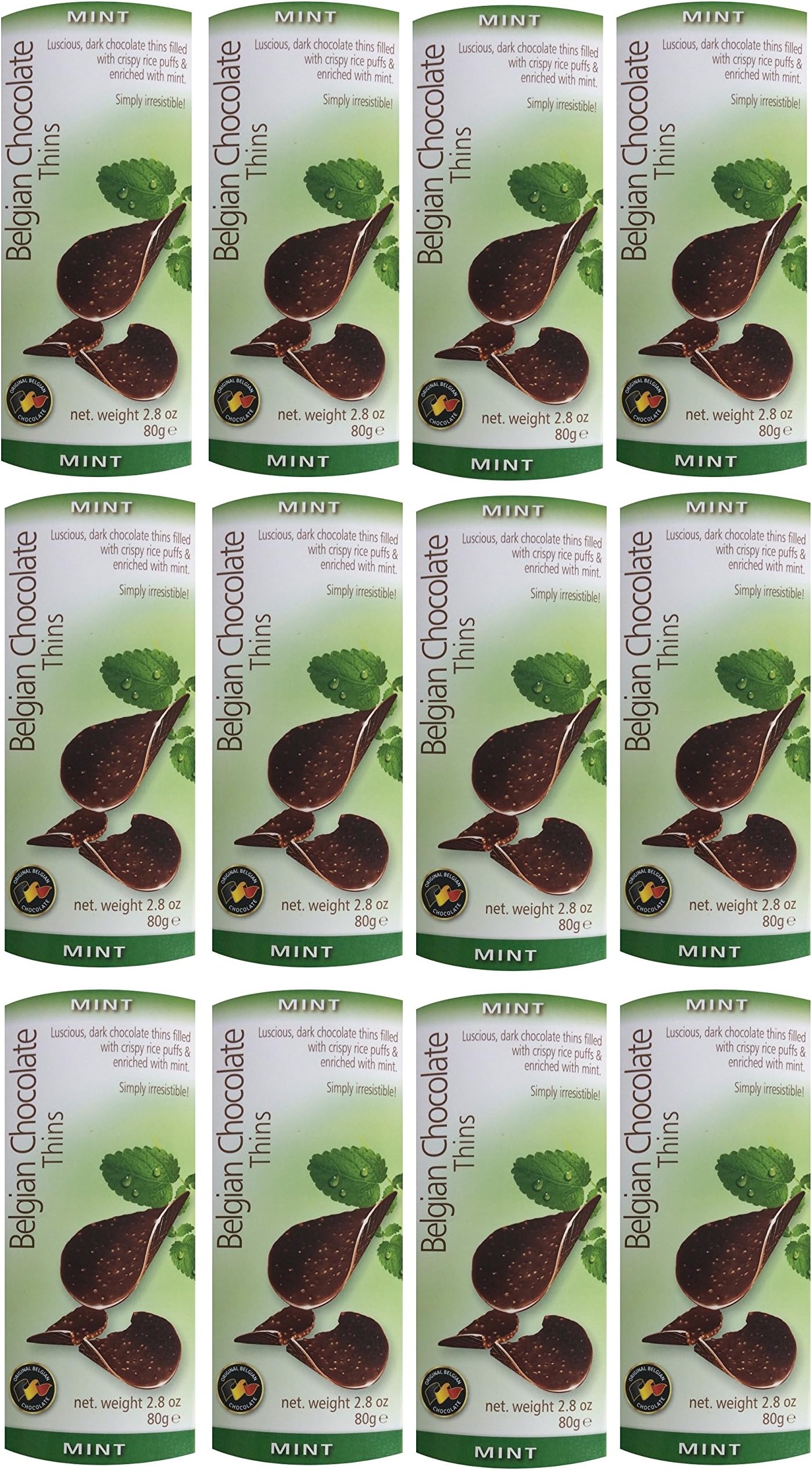 Belgium Chocolate Mint Thins, 80g - Pack of 12