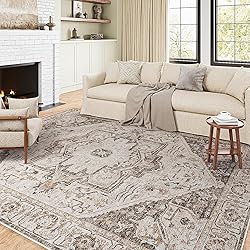 PureCozy Vintage Area Rug 8x10 Bedroom Rug Brown