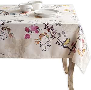 Serviettes De Table 100% Coton Maison D'Hermine - Lot De 4 - 45x45cm - Design Equinoxe Oiseaux Et Feuilles - Beige