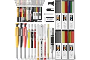 STAGEEK 22 Pack Carpenter Pencil Set with Sharpener, Mechanical Carpenter Pencils with 60 Refills, Deep Hole Long-Nib Marker Pens, Carbide Scribe Tool & Construction Pencils for Architect with Case
