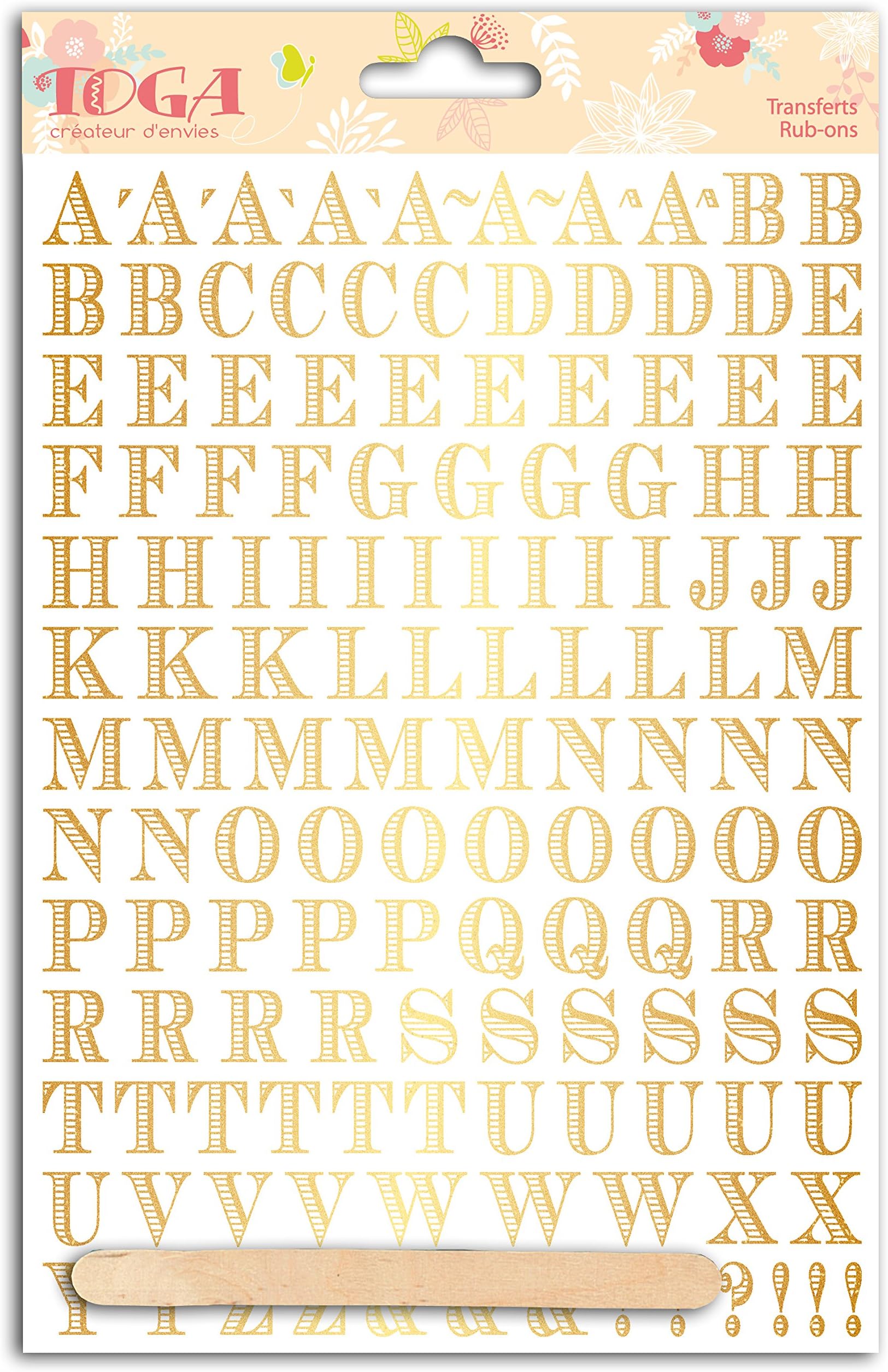 Toga ROC15 Alphabet Transfers - Rub-Ons - Gold Plastic Decals 15 x 20 x 0.4 cm