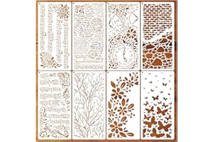 BOQON 8 Pieces Stencils for Crafts Reusable Branches Musical Notes Stencil Floral Texture Background Layering Drawing Templates Stencils for Painting on Wood Furniture Paper (8 Branches)