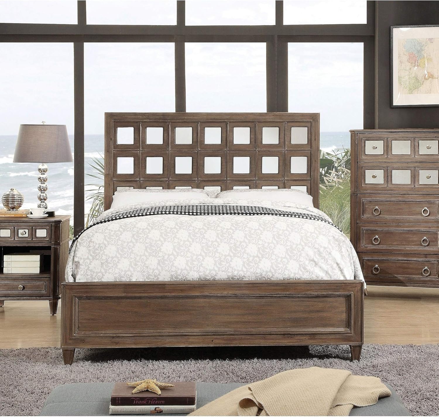 Amazon Com Furniture Of America Alyssa Glam Mirrored Rustic Oak