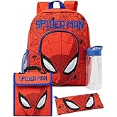 Marvel Spider-Man Boys Backpack Set | Kids 4 Piece Red Rucksack Set with School Bag, Pencil Case, Lunch Bag & Water Bottle | Spiderman Complete Matching Bundle | Back to School Gifts For Children,