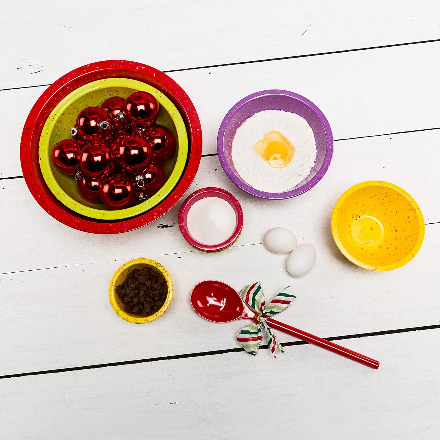Zak Designs Confetti Mixing Bowl Set, Nesting Bowls for Space Saving Storage, Made with Durable Eco-Friendly Melamine, Great for Prepping and Serving Food (Red, Kiwi & Orchid, 4pcs, BPA-Free): Kitchen & Dining