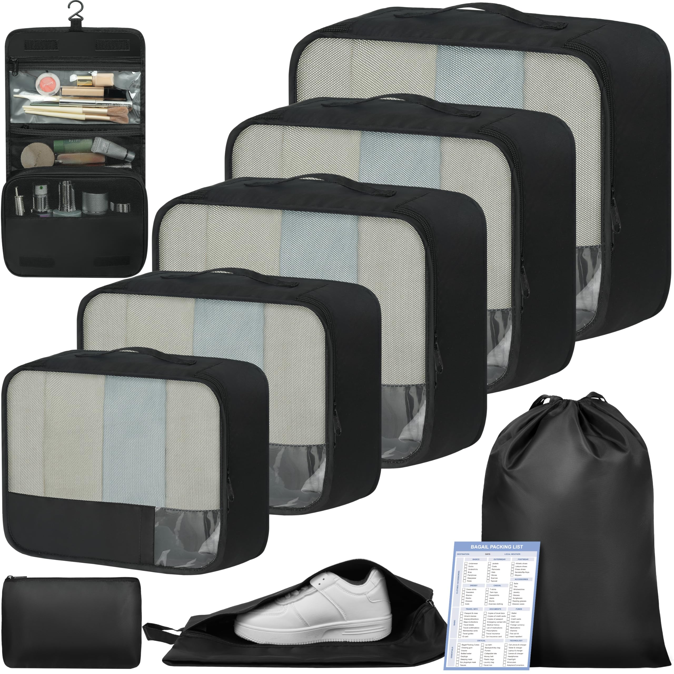 Photo 1 of BAGAIL 9 Set Packing Cubes Luggage Packing Organizers for Travel Accessories (Black)