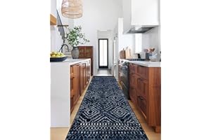 Wonnitar Moroccan Hallway Runner Rugs, 2'6"x10' Washable Non-Skid Blue Runner Rugs for Kitchen, Boho Non-Shedding Soft Long Runner Geometric Low Pile Carpet for Entryway Bathroom (Blue,2" 6x10')