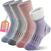 Anlisim Wool Socks, Thermal Winter Warm Thick Merino Wool Hiking Socks for Kids & Teens, 4 Pairs