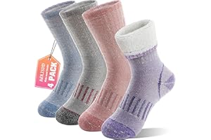 Anlisim Wool Socks, Thermal Winter Warm Thick Merino Wool Hiking Socks for Kids & Teens, 4 Pairs