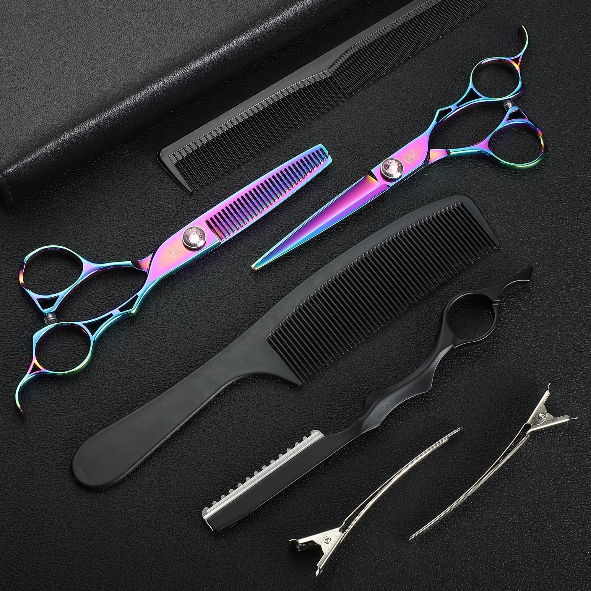 Univinlions Hairdressing Scissors Set - 6 Inch Hair Thinning & Texturizing Scissors for Men, Women & Kids - Professional Cutting Tool - Rainbow