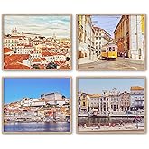 Vintage Vibrant Portugal Photography Photographic Prints, Set of 4, Unframed, Porto, Lisbon, Beach Coastal Art Decor Poster Sign, 8x10 Inches