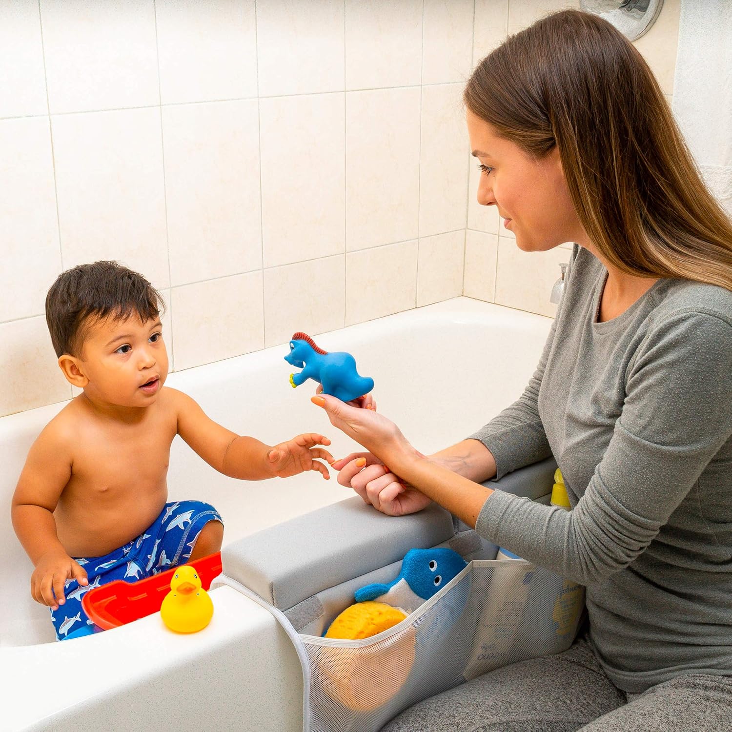 Bath Kneeler and Elbow Rest Pad - Batalee Set for Tub Bathing Large Padded Kneeler Mat for Extra Comfort 4 Extra Large Mesh Pockets Bathtub Toys Shampoo Soap Bottles Organized Baby Shower Newborn Gift : Baby