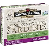 Crown Prince Natural Skinless & Boneless Sardines in Pure Olive Oil, 3.75-Ounce Cans (Pack of 12)