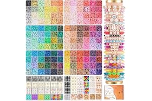 BOZUAN 7box-30000Pcs Clay Beads for Bracelet Making Kit for Teen Girls, 144 Colors 7 Boxes Flat Preppy Beads for Bracelet, 6mm Heishi Beads Jewelry Making Kit with Charms Crafts Gift for Girls