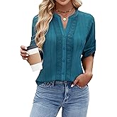 Blooming Jelly Womens Button Down Shirts Lace Crochet Dressy Casual Tops 3/4 Sleeve Work Summer Outfits 2026