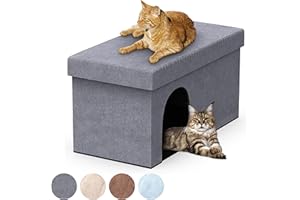 PATHOSIO PETS Hidden Cat Litter Box Furniture - Footstool Enclosure for All Cat Sizes, Modern Gray Medium 29" x 13.5" x 13.5"