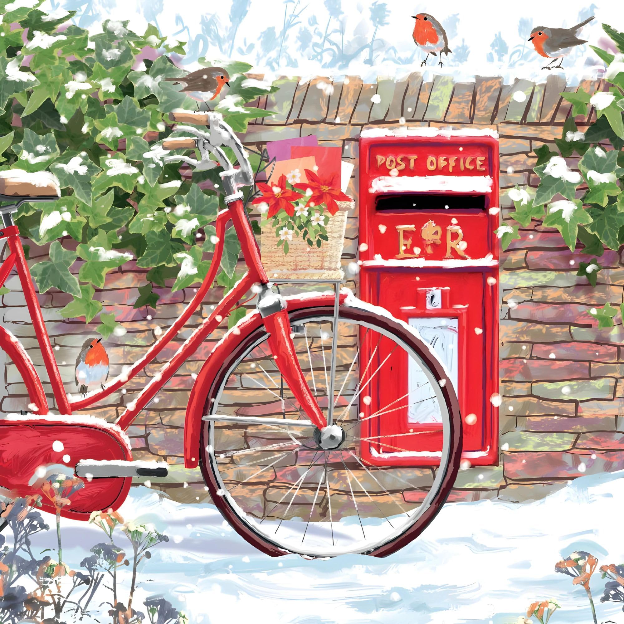 Charity Christmas Cards Pack of 8 - BHF, Marie Curie, Mind, NSPCC and Shelter - Robins and Post Box in the Snow - Festive Artistic Design - Eco-Friendly - Made in the UK
