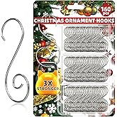 160 Pcs Christmas Ornament Hooks Silver S-Shaped Hangers with Storage Box Christmas Tree Hooks for Ornaments, Xmas Ornament Hangers for Tree Decoration