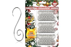 QAUYETM 160 Pcs Christmas Ornament Hooks Silver S-Shaped Hangers with Storage Box Christmas Tree Hooks for Ornaments, Xmas Ornament Hangers for Tree Decoration