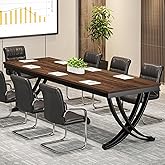 Tribesigns 6.5FT Conference Table for 6-8 People, 78 inch Long Rectangular Seminar Table with Strong Metal Frame, Business Boardroom Desk for Office Meeting Conference Room (1PC, Brown)