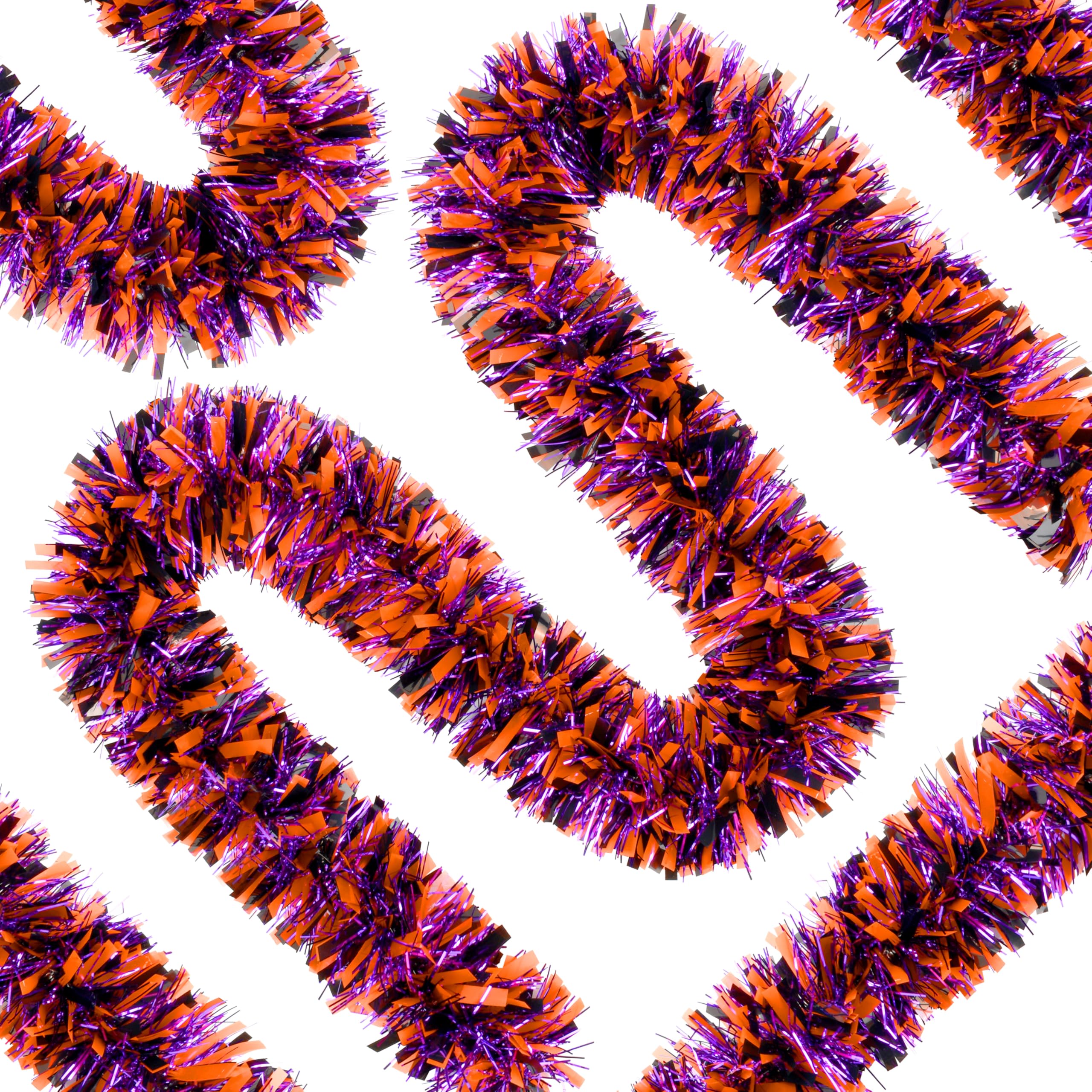 Photo 1 of 66 Ft Halloween Tinsel Garland, Orange Purple Black Glitter Tinsel Garlands Metallic Twist Hanging Streamers Decoration for Halloween Party Home Indoor Outdoor Decor Supply