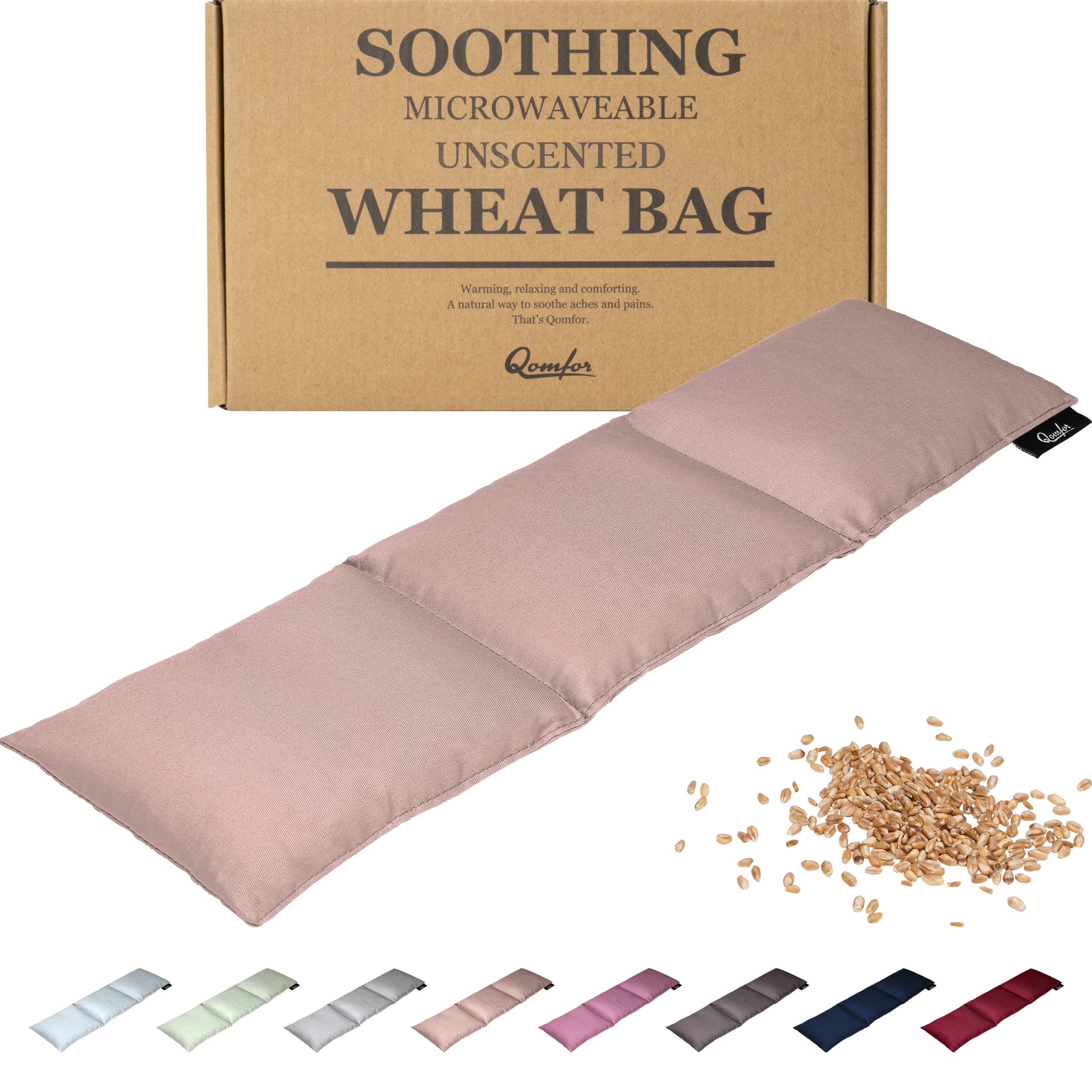 Qomfor - Microwavable Wheat Bag - Pink - 3-Chamber Design Microwave Heating Pad/Warming Pillow - Heat Pack for Neck, Shoulders & Period Cramps Pain Relief - Reusable Hot & Cold Therapy Bag