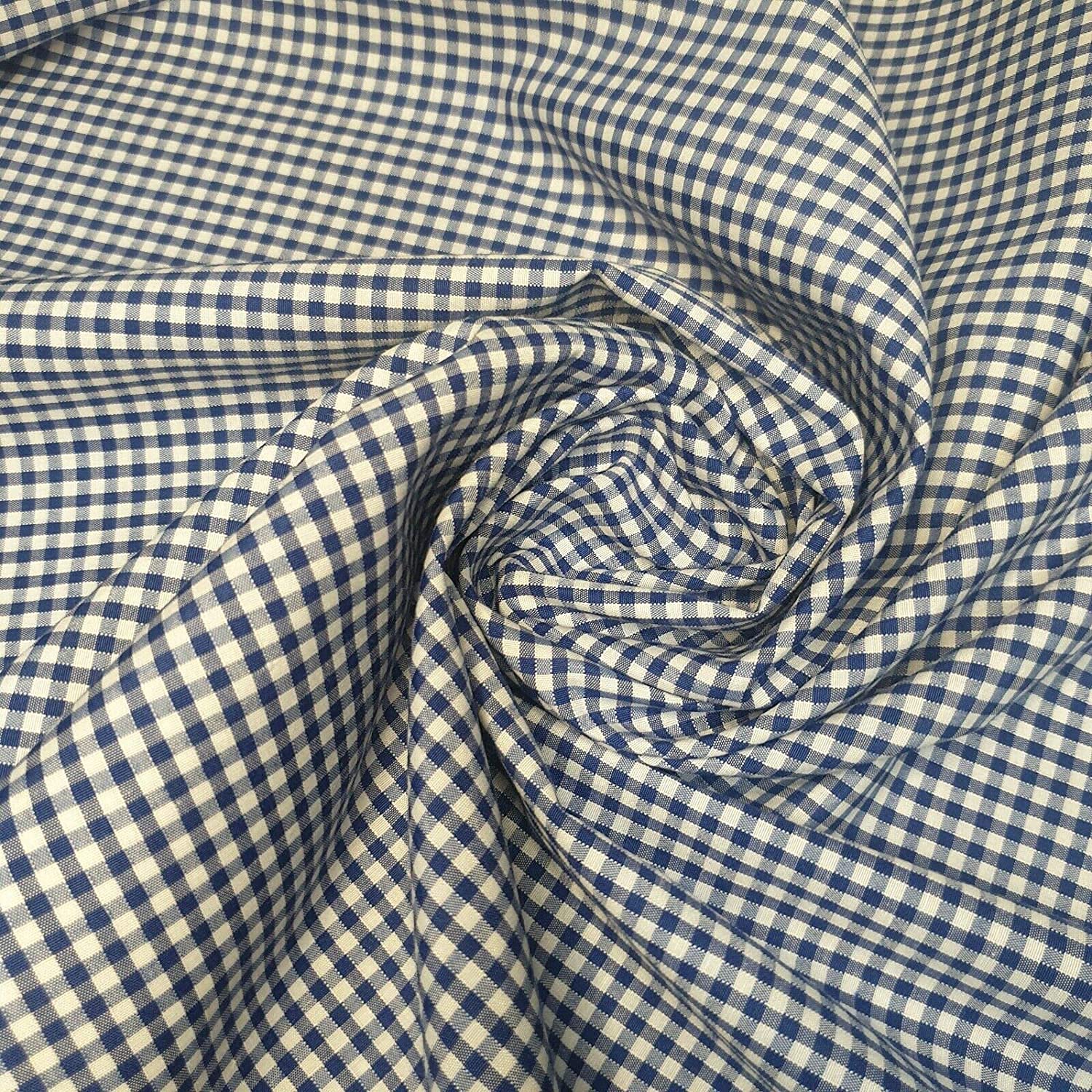 (Royal Blue) Gingham Polycotton Fabric 1/8" Check Sewing Dressmaking Curtains 112CM (2 METER)