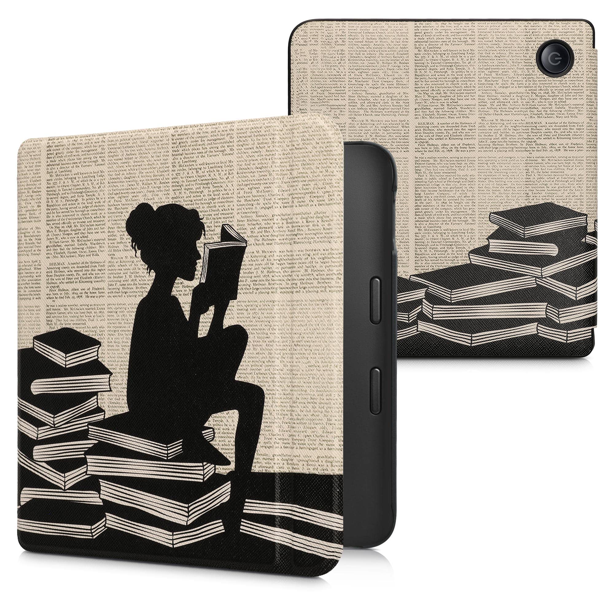 Photo 1 of kwmobile Case Compatible with Kobo Libra 2 Case - eReader Cover - Girl and Books Black/Beige