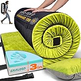 GAIALOOP 3 Inch Memory Foam Camping Mattress, Dual Layer Thick Sleeping Camp Pad for Car Tent Cot, Roll-Up Portable Glamping Floor Bed for Guests Sleepover