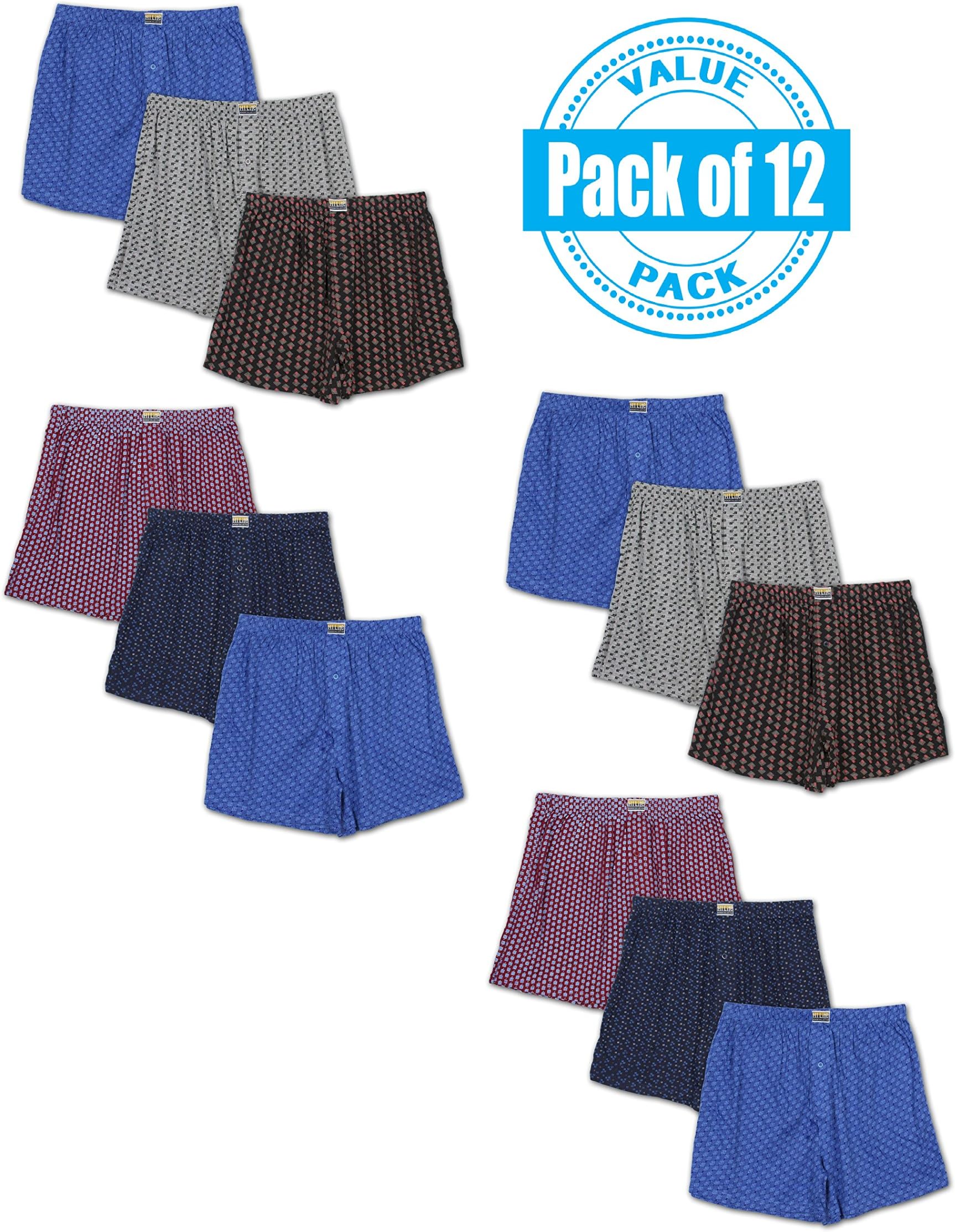 Classic Men's 12 Pack Classics Full Cut Cotton Boxer Shorts (Large, Assorted)