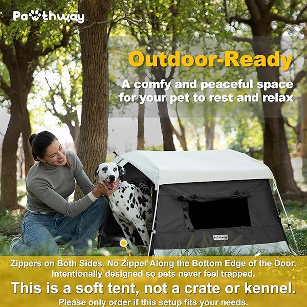 DOG TENT COTTON FABRIC, ALUMINUM POLES AND CAMPING MAT, OUTDOOR WEATHERPROOF, DOG HOUSE OUTDOOR, BREATHABLE WITH 2 SIDE WINDOWS, PORTABLE AND COLLAPSIBLE (BLACK, LARGE)