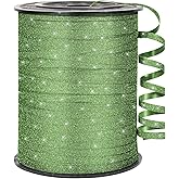 Quhora 500 Yards Sparkle Green Curling Ribbon for Gift Wrapping, 1/5 inch Wide Balloon Ribbon String for Florist Flower, Crafts, Wreaths, Bows Making, Birthday Party, Wedding