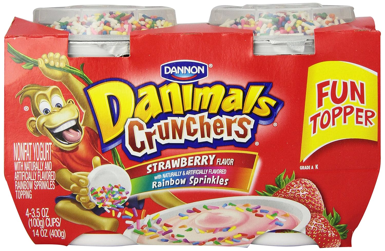 Danone danimals crunchers strawberry with rainbow sprinkles non fat yogurt - 4ct (036632009760)