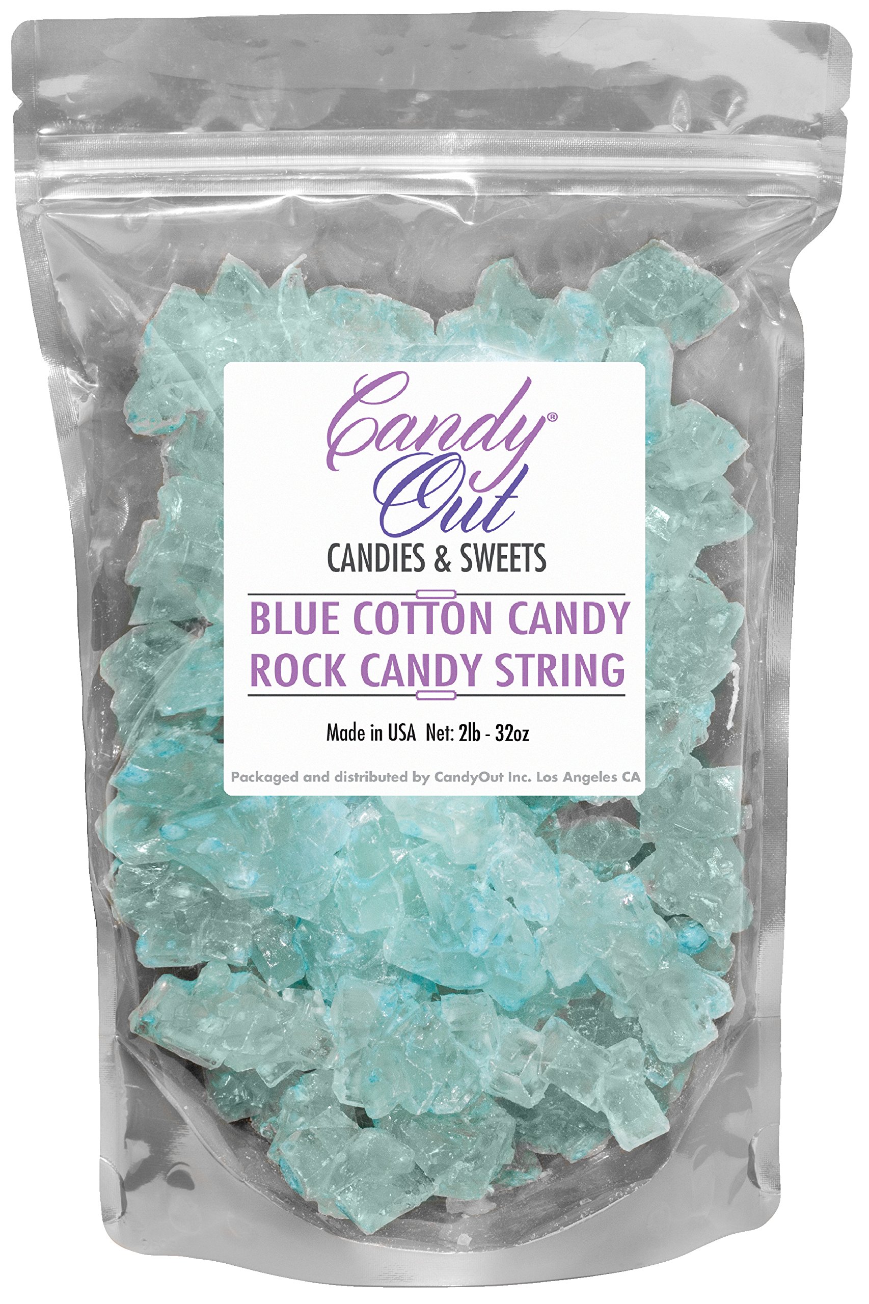 Blue Raspberry Rock Candy String Pieces 1lb (1 Pound) in