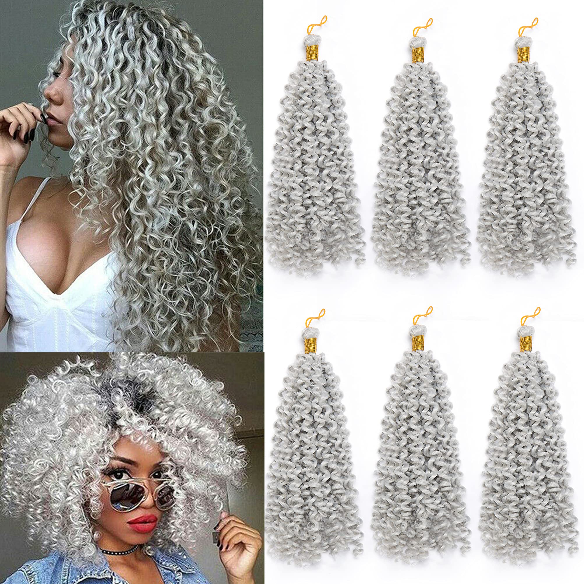 Marlybob Crochet Braids Hair Extension 14 Inch Deep Water Wave Braiding Hair Kinky Curly Afro Jerry Curl Marley Bob Twist Braid Hairpiece Synthetic Hair Extension 1 Bundle Silvery Grey