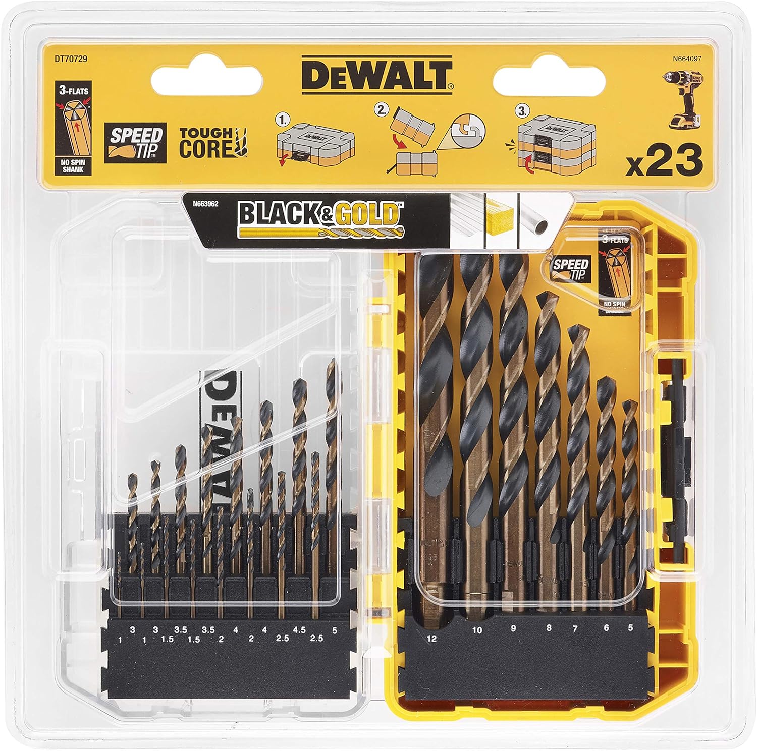 DEWALT DT70729-QZ 23pc Black and Gold Metal Drilling Set, black/yellow, Small - Image 4