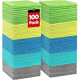 HOMEXCEL Microfiber Cleaning Cloths, 100 Pack Microfiber Towels for Cars, Lint & Scratch-Free Bulk Cleaning Rags for House, Kitchen, Car and Shop, Multicolor Absorbent Cleaning Towels 11.5 x 11.5 inch