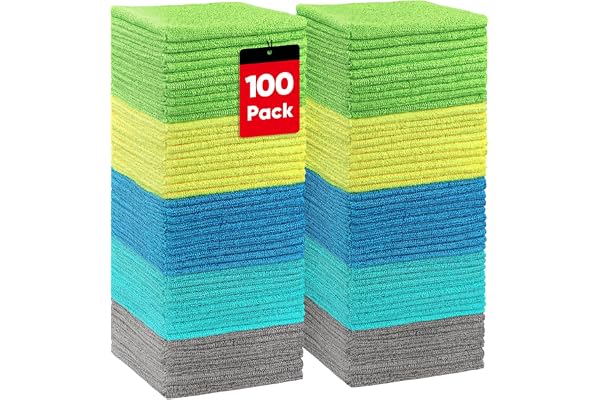 HOMEXCEL Microfiber Cleaning Cloths 100 Pack, Highly Absorbent Cleaning Towels, Lint Free & Scratch-Free Cleaning Rags for Ho