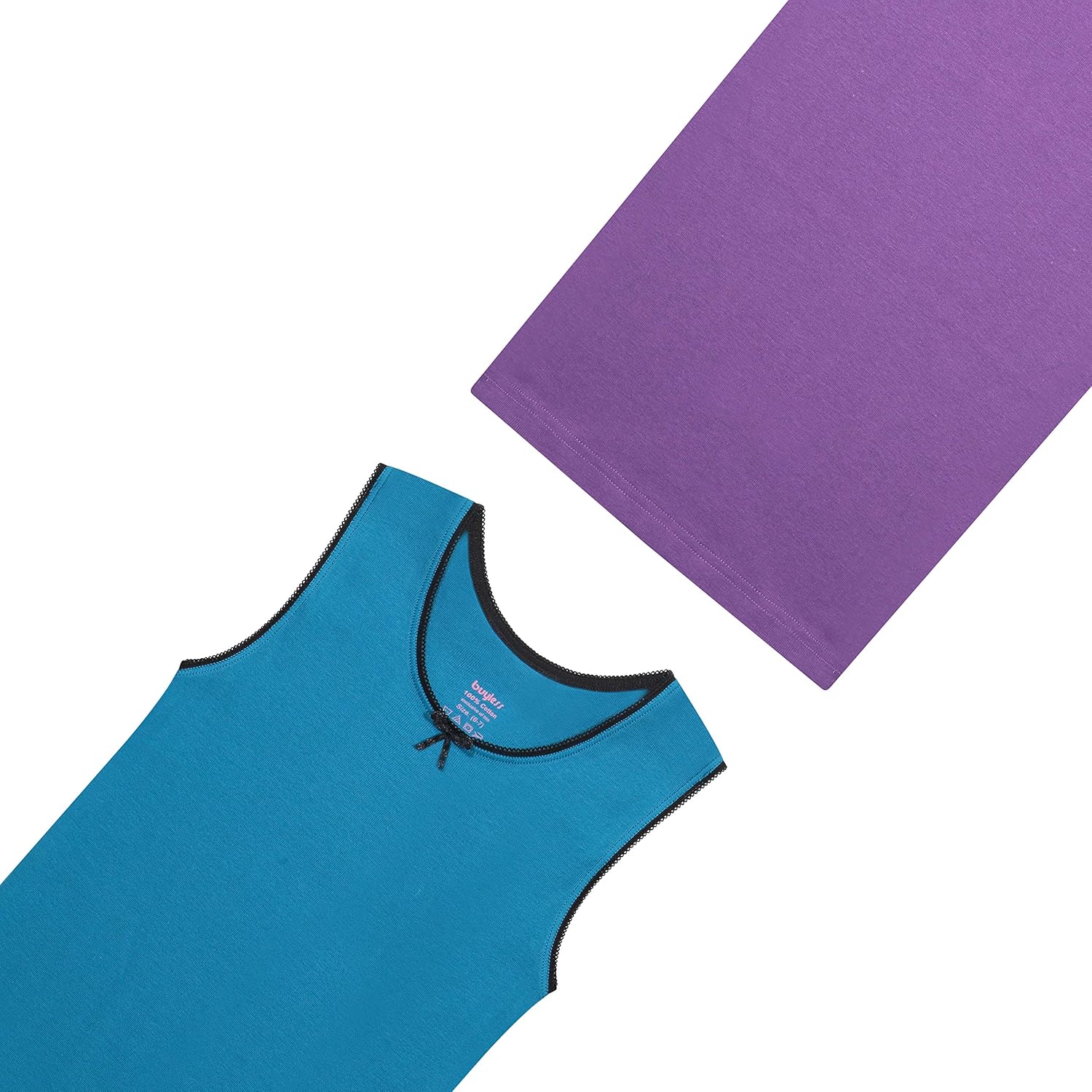 Buyless Fashion Girls Tagless Cami Scoop Neck Undershirts Cotton Tank with Trim and Strap (6 Pack): Clothing
