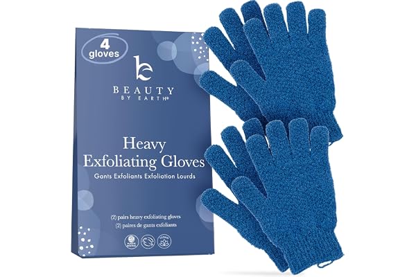 Exfoliating Gloves (2 Pairs, 4 Gloves) Heavy Exfoliating Glove for Dead Skin, Body Shower Scrubber, Shower Body Exfoliator Gl