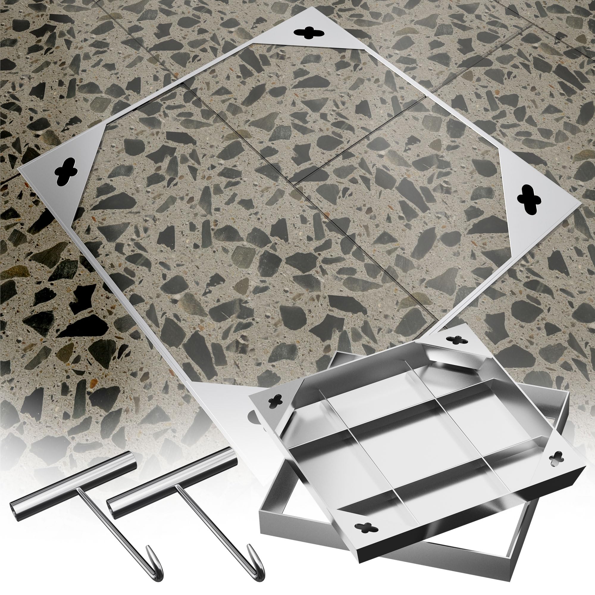 Photo 1 of 12x12 inch Stainless Steel Invisible Manhole Cover, Square Recessed Septic Tank Cover with Lifting Hook and Frame, for Pavement/Driveway
