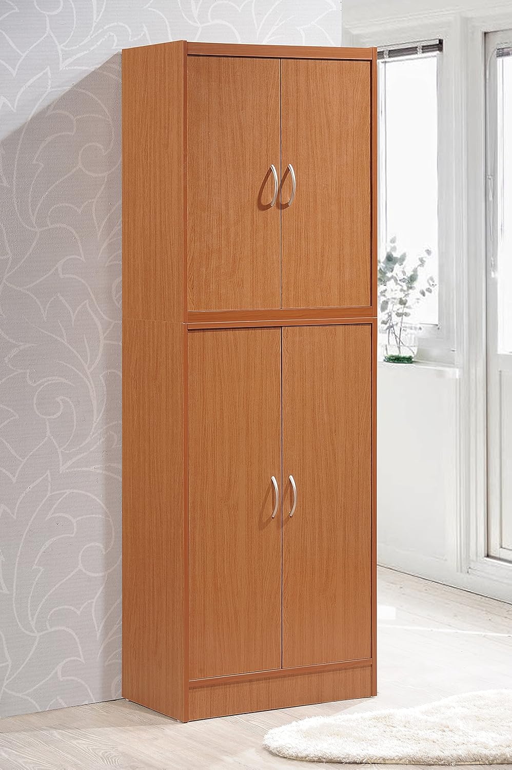 Hodedah 4 Door Kitchen Pantry with Four Shelves, Cherry: Furniture & Decor