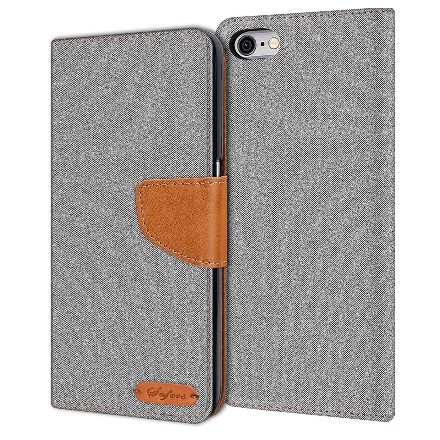Verco Phone Wallet Case compatible with the iPhone 6S, Canvas Faux Leather Book Cover for the Apple iPhone 6 Flip Case Bag Hinged - Grey