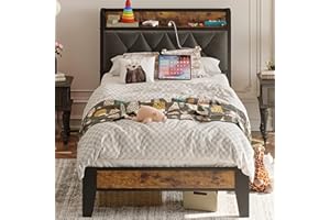ANCTOR Twin Bed Frames, Storage Headboard with Outlets, Easy to Install, Sturdy and Stable, No Noise, No Box Springs Needed - Perfect for a Good Night's Sleep