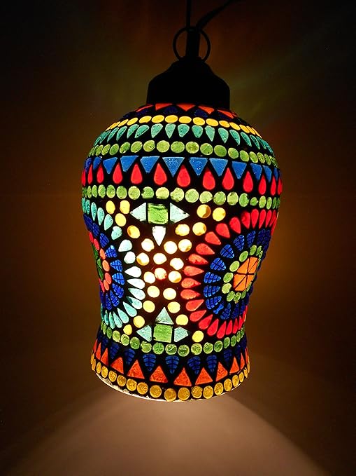 Susajjit Traditional Glass Work Ceiling Decorative Electric Lamp for Hotel and Restaurant Decoration, 15 x 15 x 21.5 cm, Multicolour