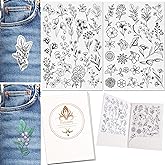 ORIGACH 4 Sheets Water Soluble Embroidery Patterns - 143 Pre-Printed Letters, Numbers & Florals For Hand Sewing Beginners