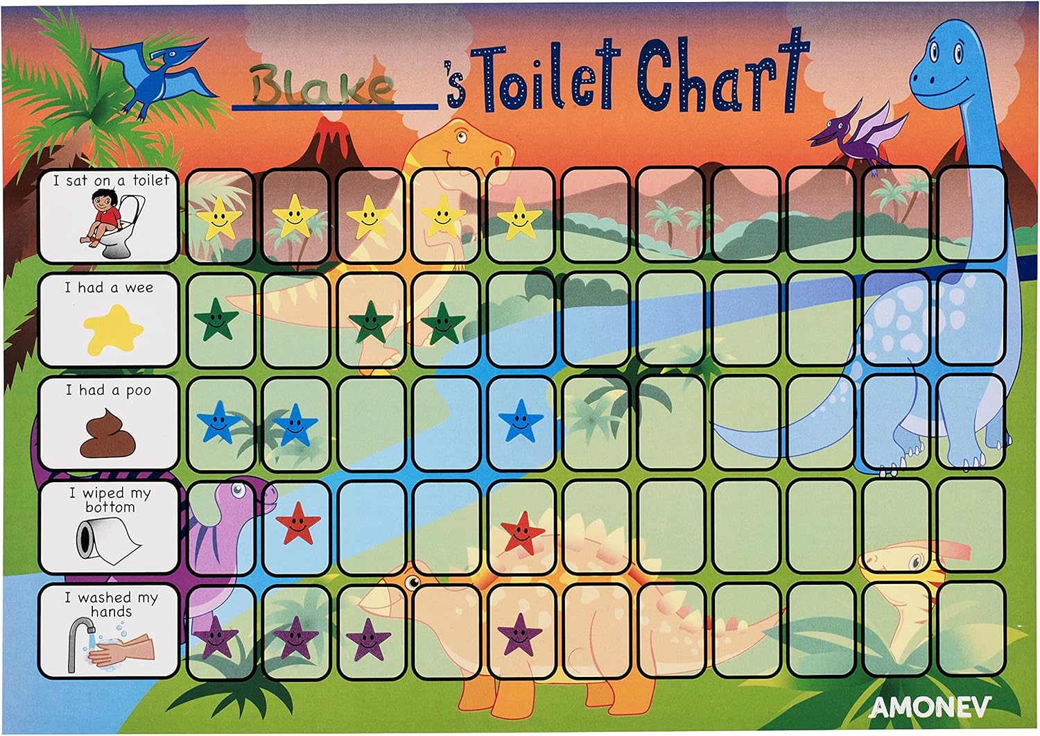 Amonev Dinosaur Toilet Training Reward chart and Potty Training reward chart for boys and girls Toddlers Twin Pack with 225 star stickers included - Image 3