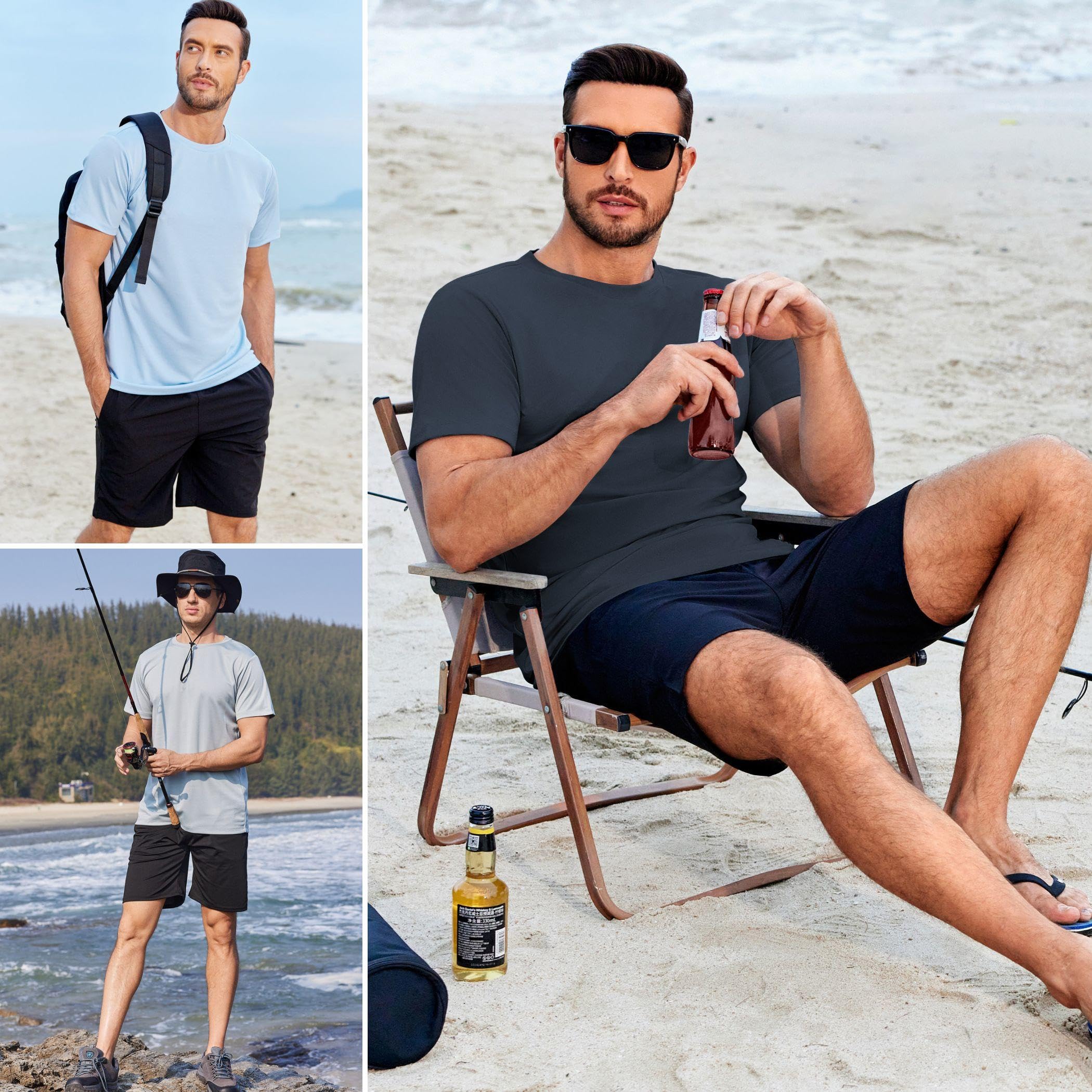 PINSPARK Men's 3 Pack Workout Shirts Quick Dry Moisture Wicking Crewneck Tee Shirt Mesh Athletic T-Shirts