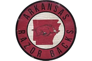 LA AUTO GEAR Fan Creations Arkansas Razorbacks 12" Circle with State and Team Logo Wood Sign