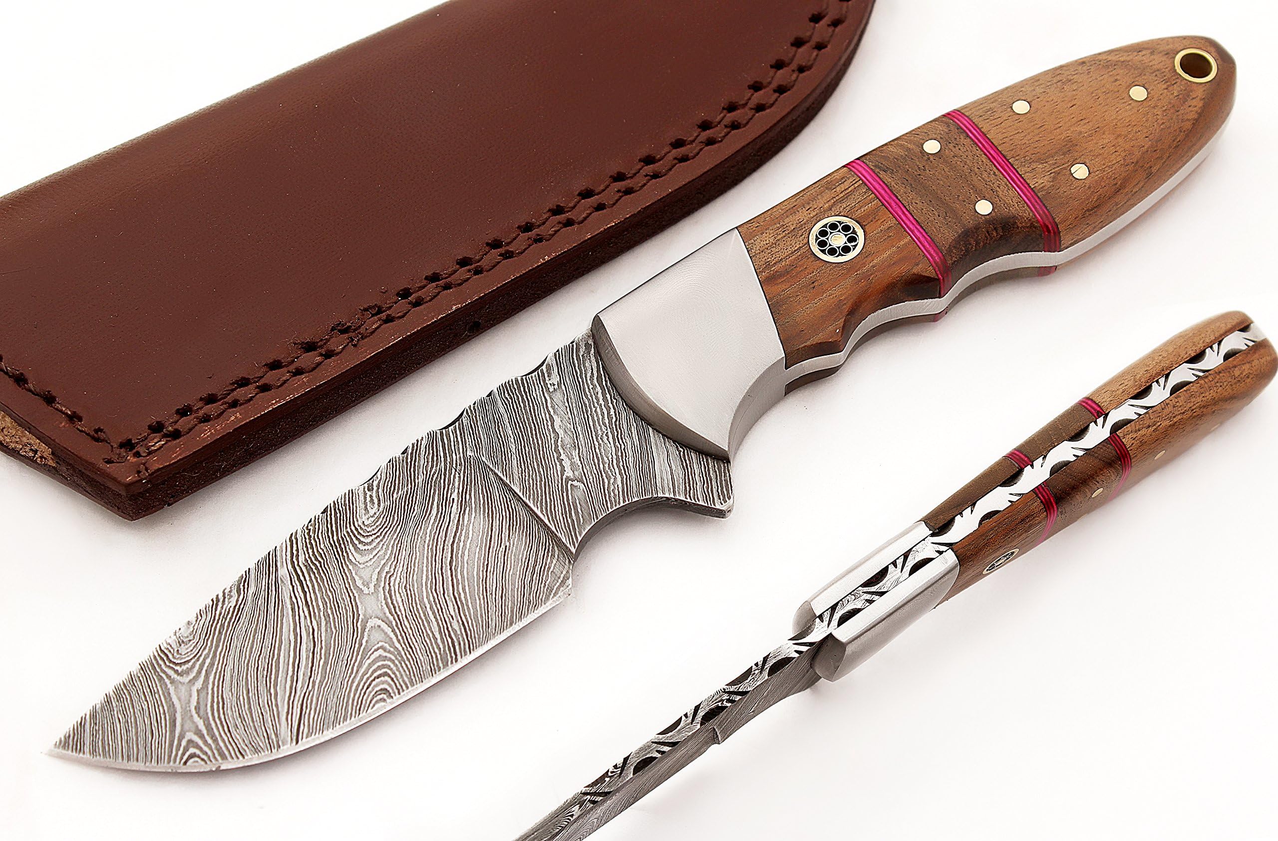 TR-2706 Custom made, Hand forged, new unique hunting/skiner knife with neutral leather sheath …